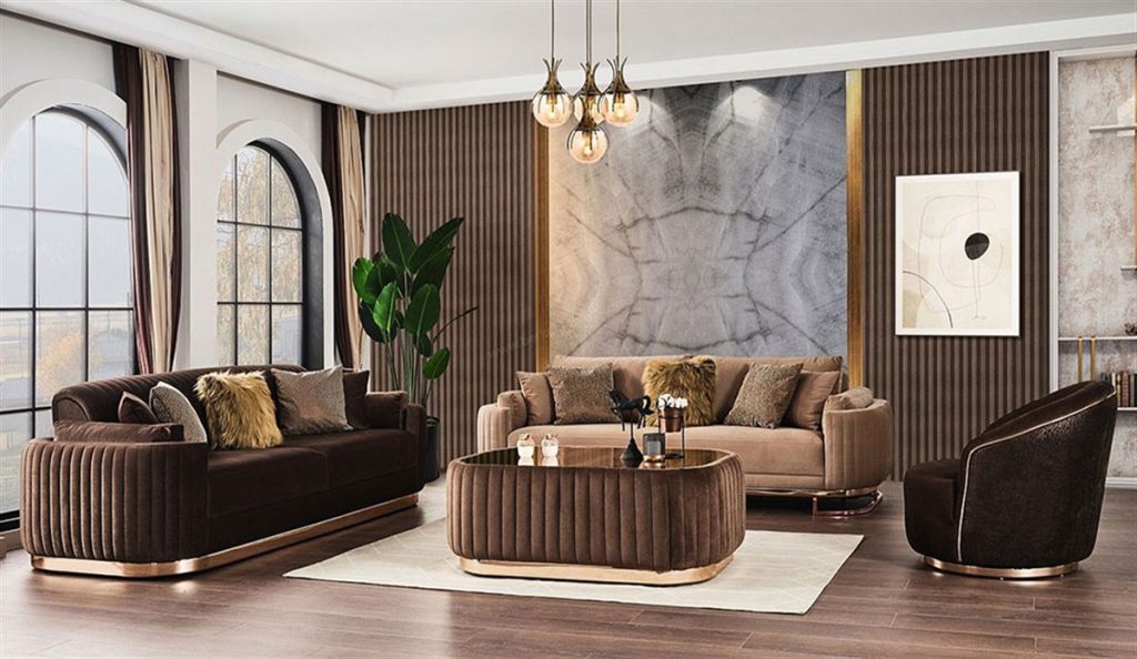 Klasik Koltuk Takımı Modelleri ve Modası. Tek Renk, Sade Koltuk Takımları Modelleri kahve koltuk takımı