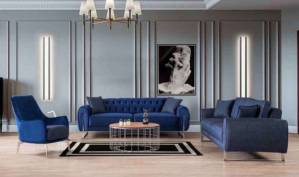 Klasik Koltuk Takımı Modelleri ve Modası. Tek Renk, Sade Koltuk Takımları Modelleri lacivert koltuk takımı modeli