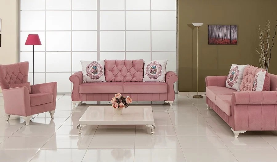 Klasik Koltuk Takımı Modelleri ve Modası. Tek Renk, Sade Koltuk Takımları Modelleri pembe koltuk takımı modeli